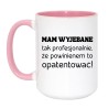 Kubek duży biało-różowy 450 ml ze śmiesznym nadrukiem bez cenzury — prezent dla kawosza