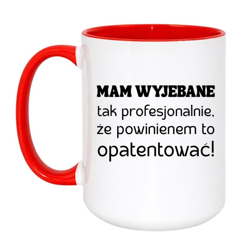 Kubek duży biało-czerwony 450 ml z wulgarnym napisem — chamski prezent