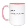 BIAŁO RÓŻOWY KUBEK 450 ML Z DEFINICJĄ "SUKA"