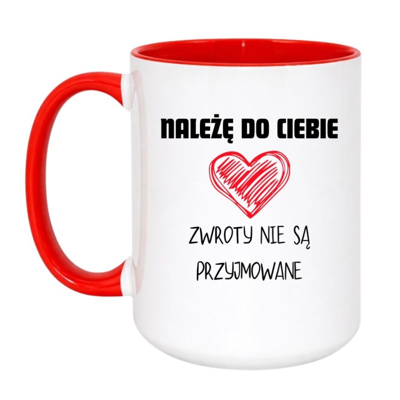 Kubek duży biało-czerwony 450 ml z nadrukiem serca – kubek dla zakochanych, śmieszny gadżet do pracy.