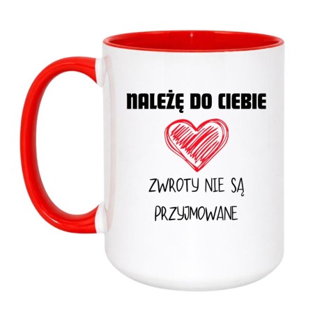 Kubek duży biało-czerwony 450 ml z nadrukiem serca – kubek dla zakochanych, śmieszny gadżet do pracy.