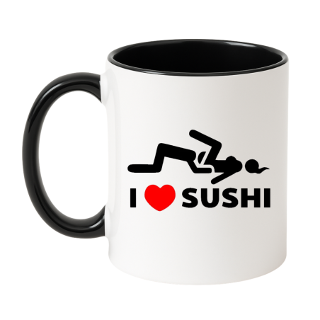 Kubek biało czarny z napisem I LOVE SUSHI