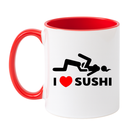 Kubek biało czerwony z napisem I LOVE SUSHI