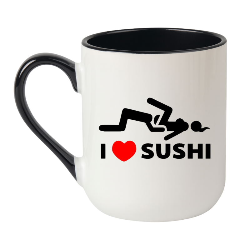 Kubek biało czarny elegant z napisem I LOVE SUSHI