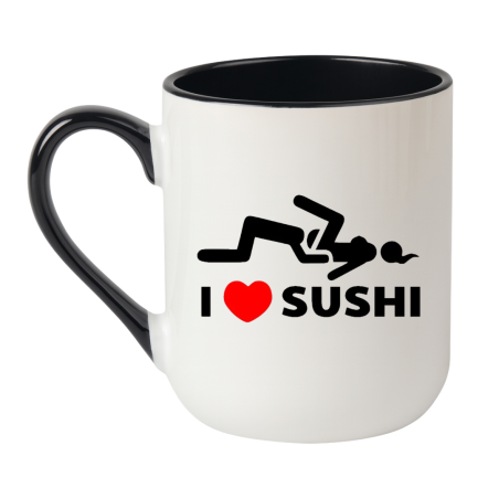 Kubek biało czarny elegant z napisem I LOVE SUSHI