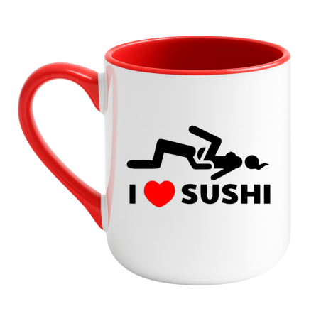Kubek biało czerwony elegant z napisem I LOVE SUSHI