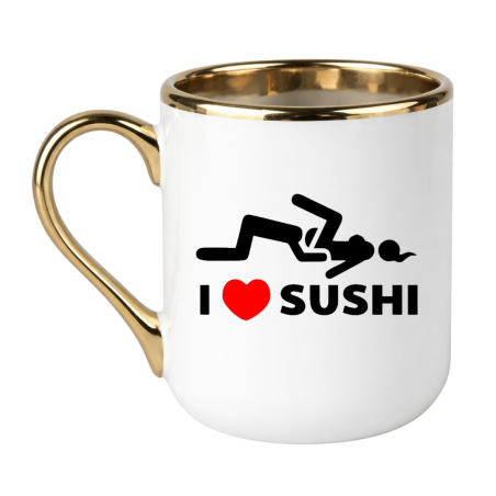 Kubek biało złoty elegant z napisem I LOVE SUSHI