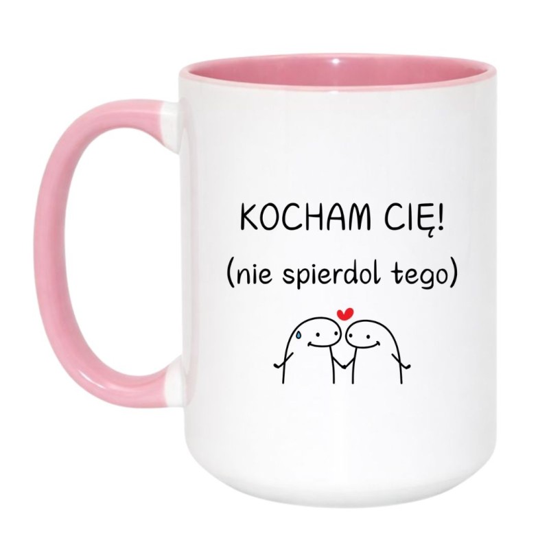 Kubek duży biało-różowy 450 ml z napisem bez cenzury – chamski kubek dla niej, must-have kawosza