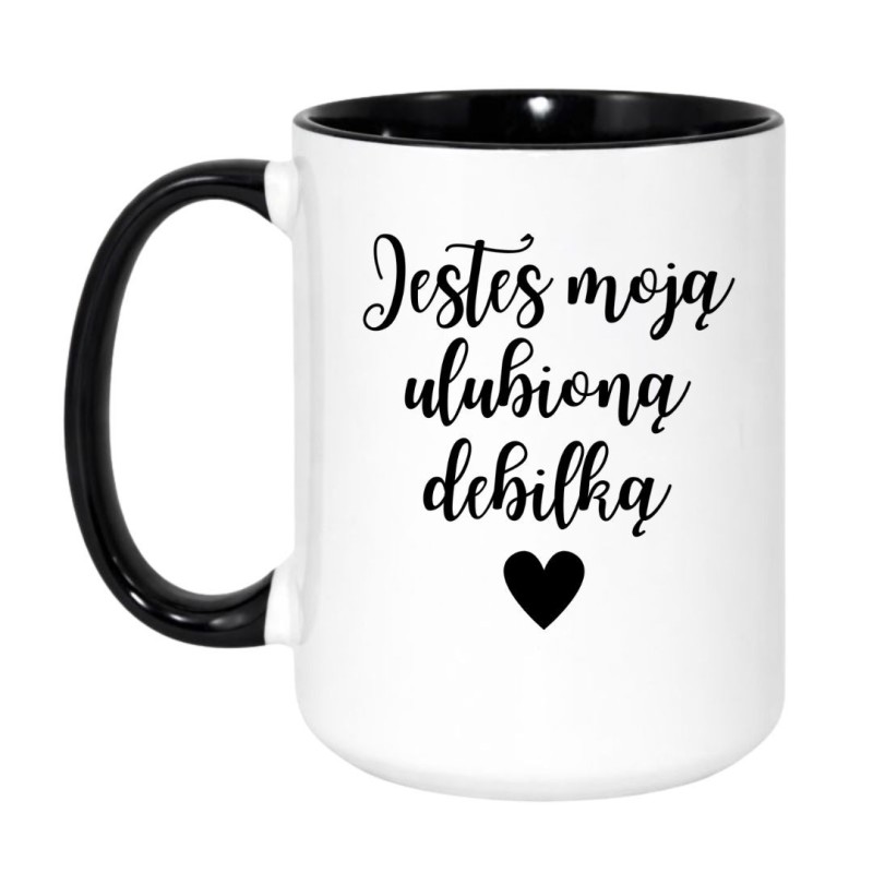 Kubek duży biało-czarny 450 ml z humorystycznym wzorem, świetny dla biurowych kawoszy