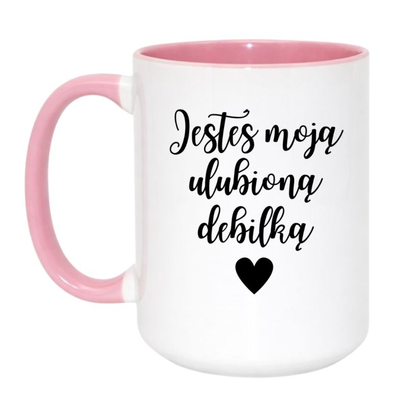 Kubek duży biało-różowy 450 ml z napisem chamskim, śmieszny kubek z nadrukiem