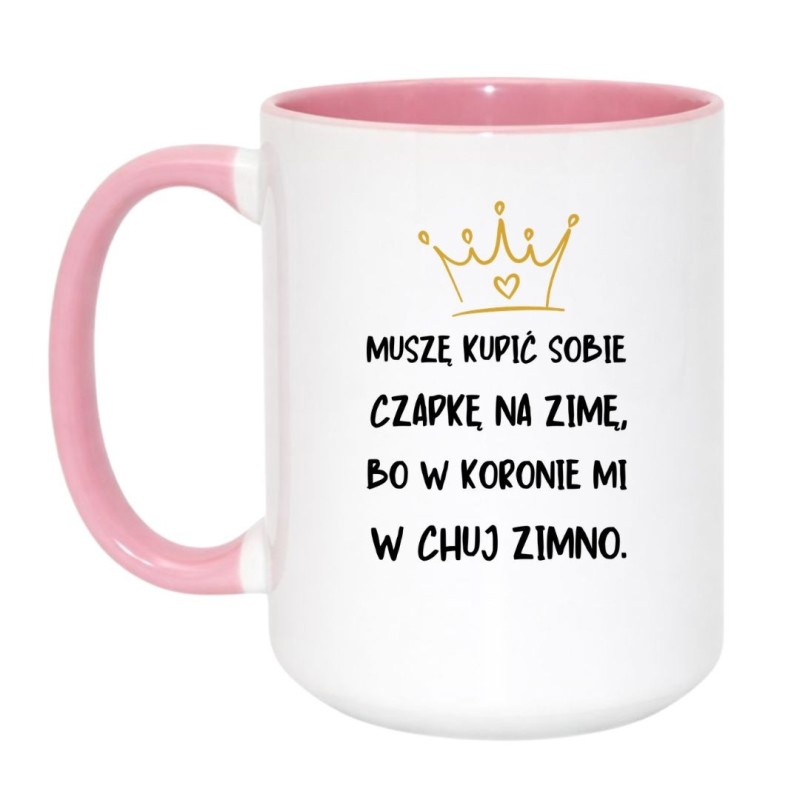 Kubek duży biało-różowy 450 ml z wulgarnym wzorem – kubek biało-różowy 450 ml z nadrukiem, śmieszny prezent