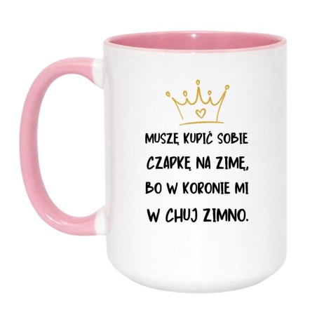 Kubek duży biało-różowy 450 ml z wulgarnym wzorem – kubek biało-różowy 450 ml z nadrukiem, śmieszny prezent
