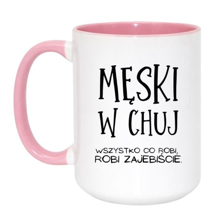 Kubek duży biało-różowy 450 ml z chamskim nadrukiem, śmieszny kubek z nadrukiem