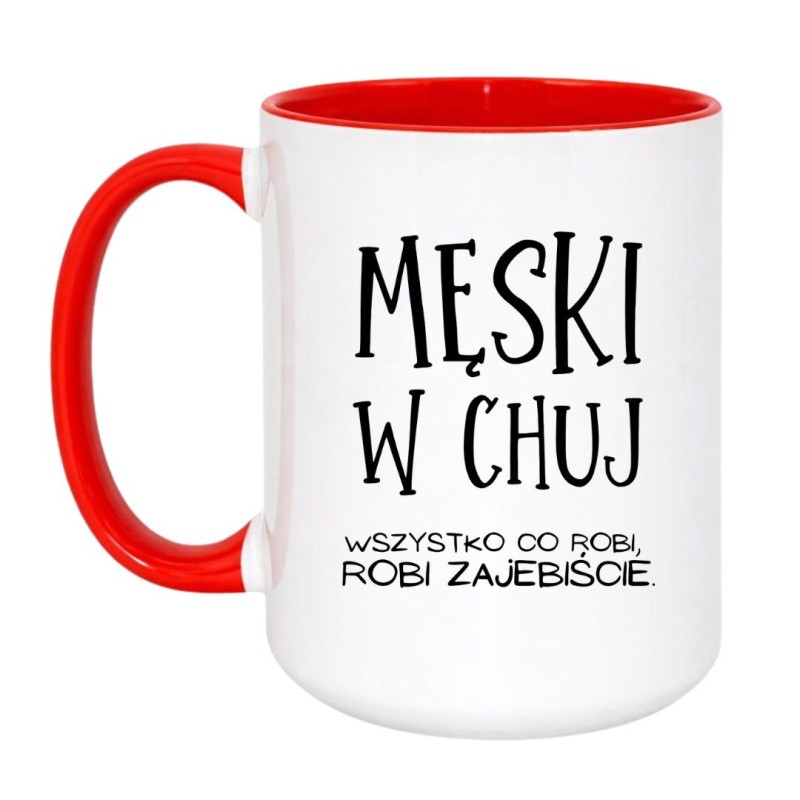 Kubek duży biało-czerwony 450 ml z napisem bez cenzury, must-have dla kawoszy