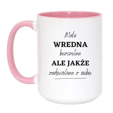 Kubek duży biało-różowy 450 ml z nadrukiem – zabawny gadżet dla kobiet, doskonały do pracy