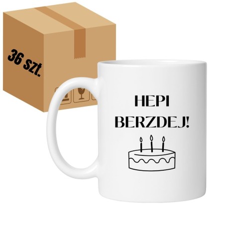 hurt karton z kubkami ceramicznymi 36 x Kubek urodzinowy Hepi Berzdej prezent na urodziny Happy Birthday