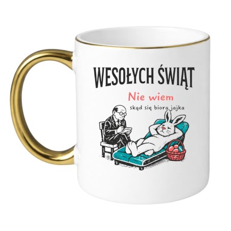Śmieszny kubek wielkanocny na prezent z napisem Wesołych Świąt