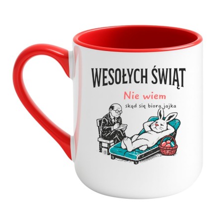 Śmieszny kubek wielkanocny na prezent z napisem Wesołych Świąt