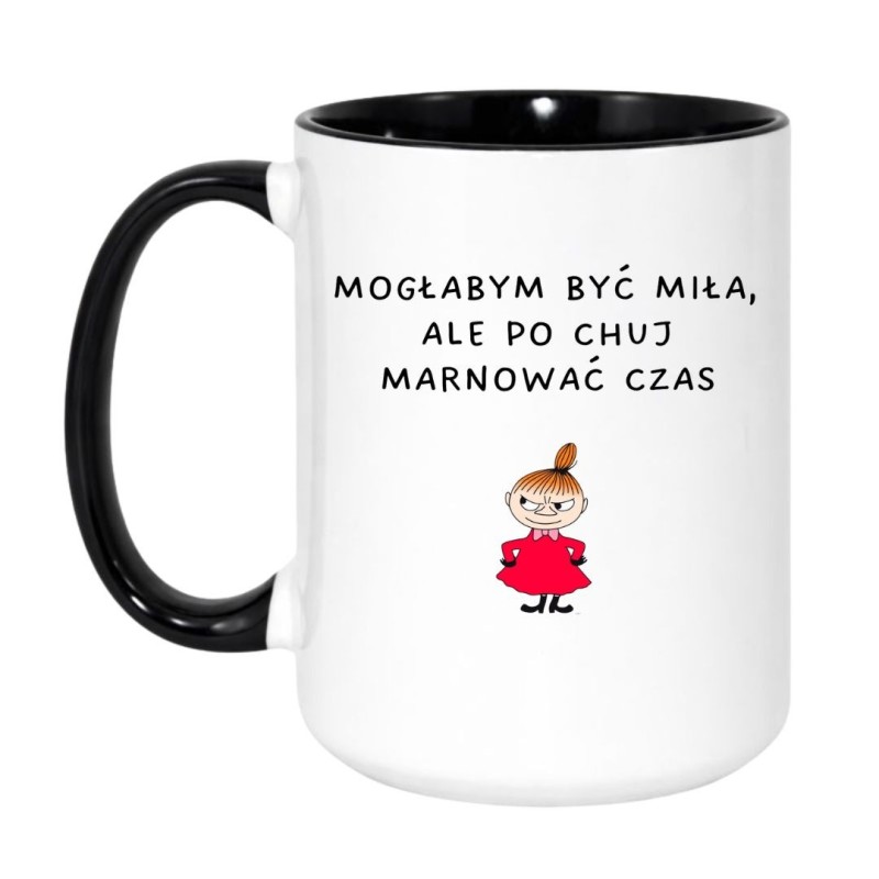 Kubek biało-czarny 450 ml Mogłabym być miła z nadrukiem