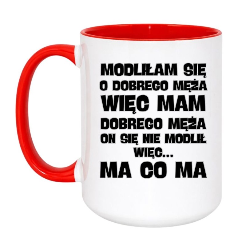 Kubek duży biało-czerwony 450 ml z chamskim nadrukiem – śmieszny prezent, must-have gadżet do porannej kawy.