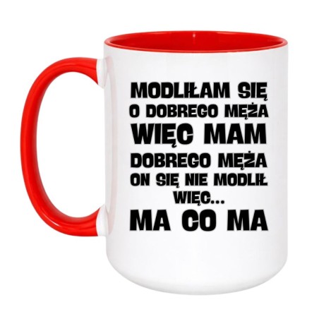 Kubek duży biało-czerwony 450 ml z chamskim nadrukiem – śmieszny prezent, must-have gadżet do porannej kawy.