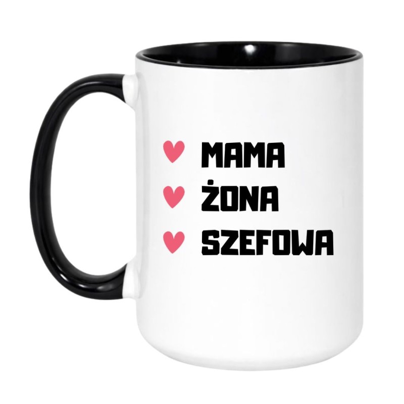 Kubek duży biało-czarny 450 ml z grafiką serc i tekstem – doskonały gadżet