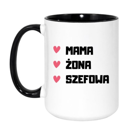 Kubek duży biało-czarny 450 ml z grafiką serc i tekstem – doskonały gadżet