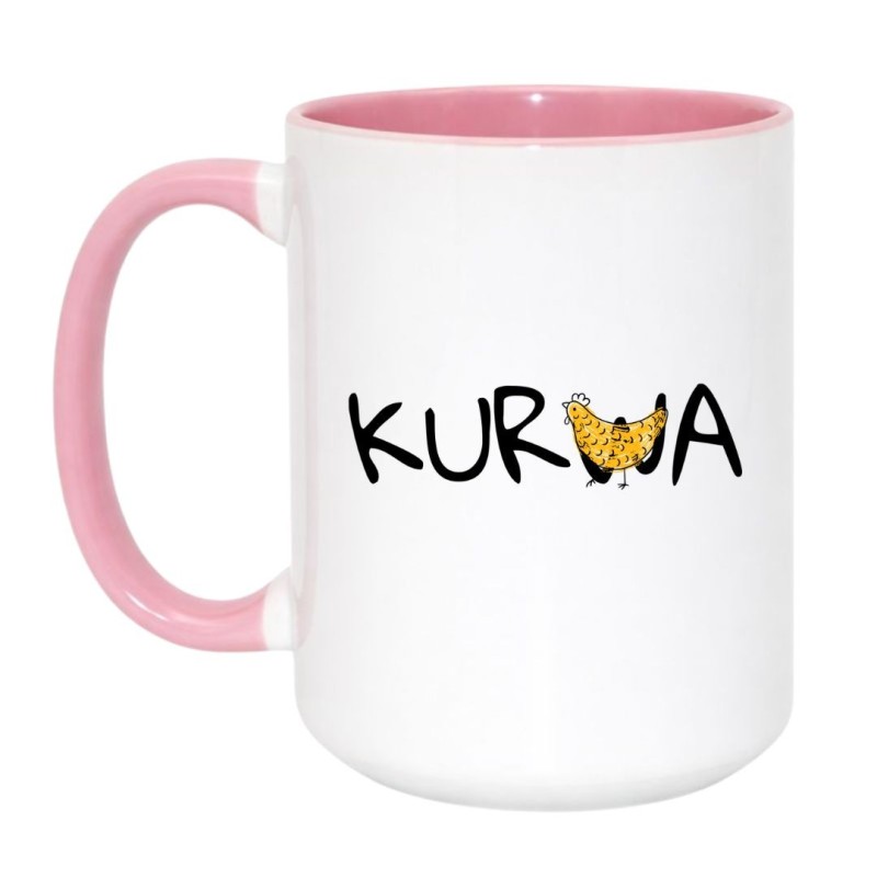 Kubek duży biało-różowy 450 ml z zabawnym wzorem – chamski kubek bez cenzury.