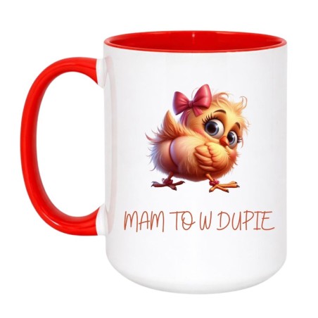 Kubek duży biało-czerwony 450 ml z chamskim nadrukiem – humorystyczny prezent do biura.