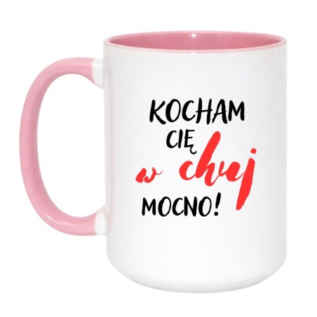 Kubek duży biało-różowy 450 ml z chamskim nadrukiem – kubek biało-różowy 450 ml z humorem, prezent bez cenzury