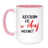 Kubek duży biało-różowy 450 ml z chamskim nadrukiem – kubek biało-różowy 450 ml z humorem, prezent bez cenzury