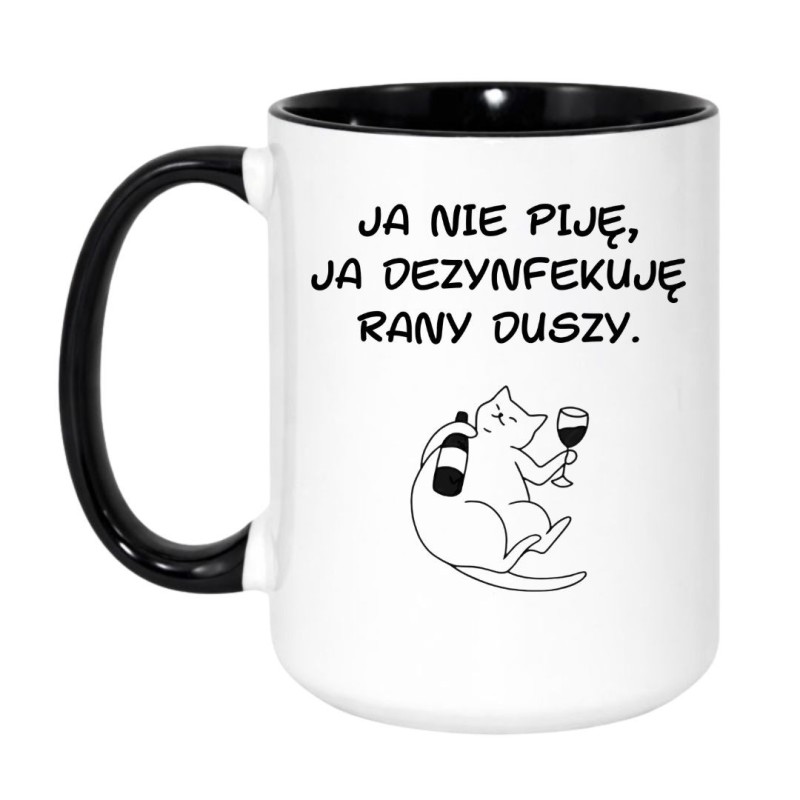 Kubek duży biało-czarny 450 ml z humorystycznym nadrukiem kota – śmieszny kubek z nadrukiem