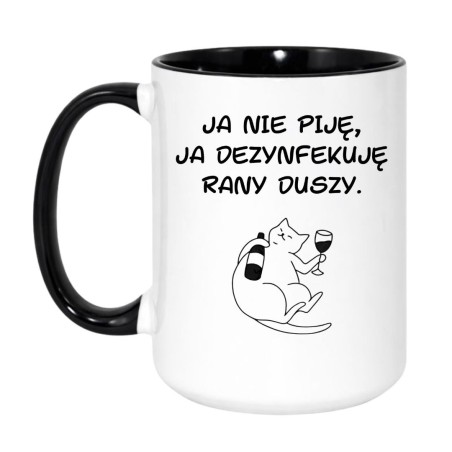 Kubek duży biało-czarny 450 ml z humorystycznym nadrukiem kota – śmieszny kubek z nadrukiem