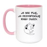 Kubek duży biało-różowy 450 ml z motywem kota i winem – doskonały gadżet dla kawosza
