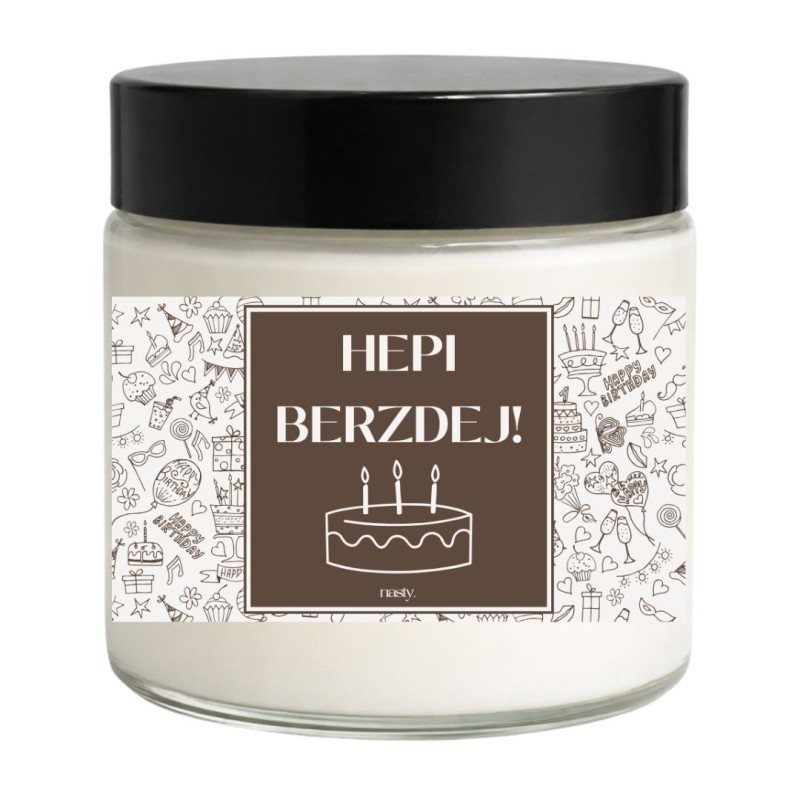 Świeca z napisem HEPI BERZDEJ!