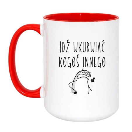 Kubek duży biało-czerwony 450 ml z wulgarnym nadrukiem – chamski kubek do pracy
