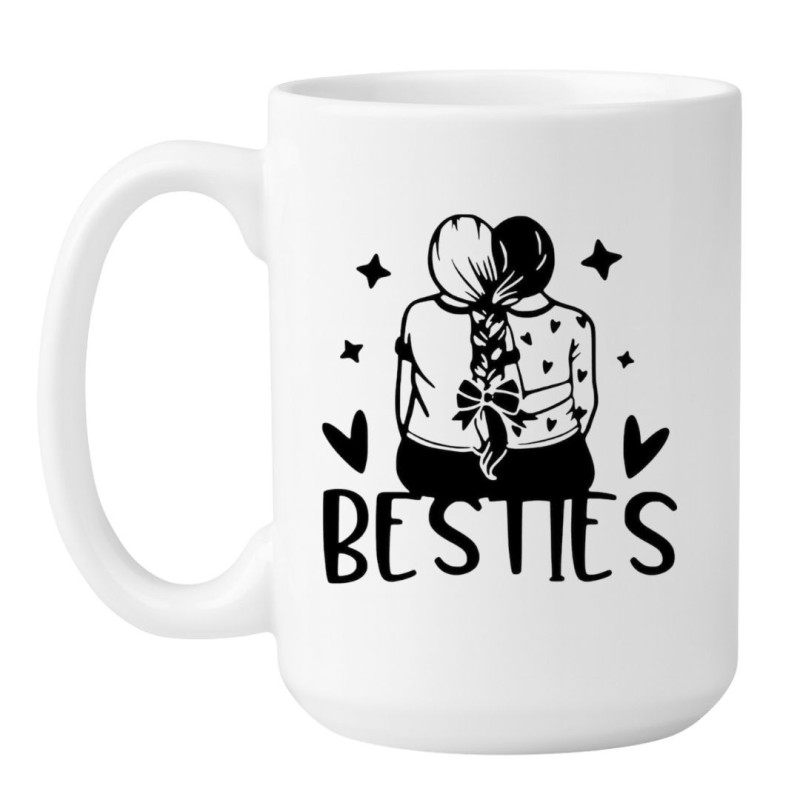 Kubek z czarną grafiką dwóch dziewczyn i napisem BESTIES