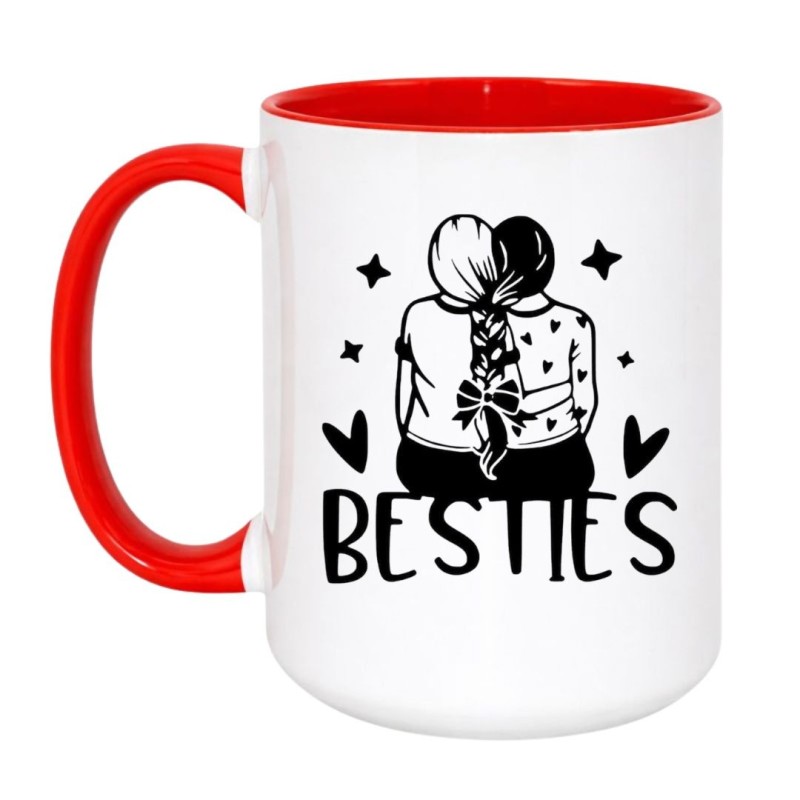 Kubek dla przyjaciółek z napisem BESTIES i postacią dwóch dziewczyn
