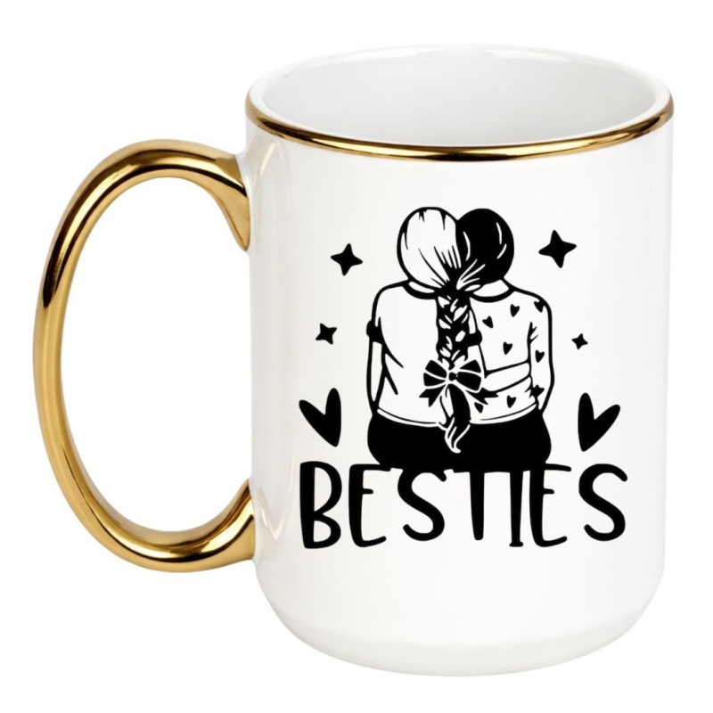 Kubek dla przyjaciółek z napisem BESTIES i postacią dwóch dziewczyn