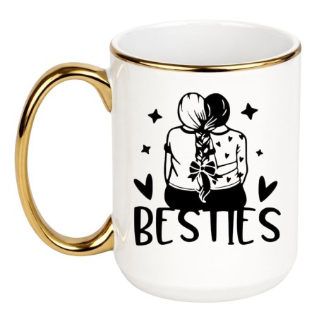 Kubek dla przyjaciółek z napisem BESTIES i postacią dwóch dziewczyn