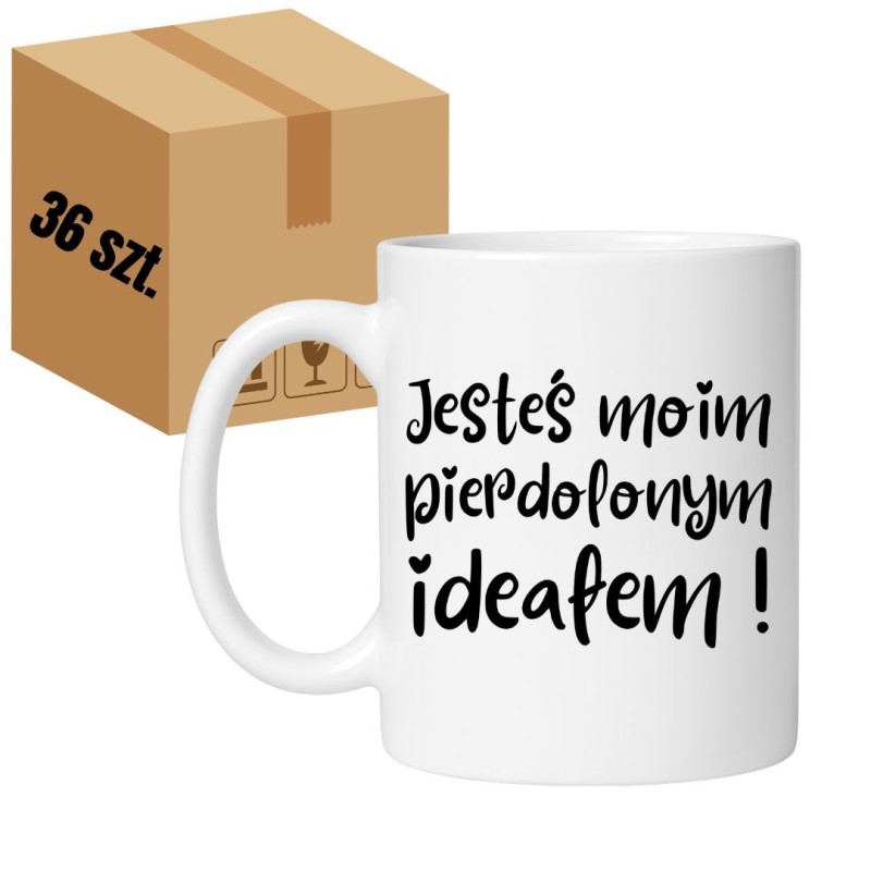 HURT Karton 36 sztuk miłosny kubek bez cenzury 330 ml „Jesteś moim pierdolonym ideałem”