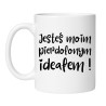 Biały kubek z napisem Jesteś moim pierdolonym ideałem na jasnym tle