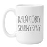 Biały kubek NASTY z napisem Dzień dobry skurwysyny do pracy lub domu