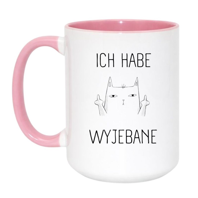 Kubek duży biało-różowy 450 ml z zabawną ilustracją kota – gadżet dla osób z dystansem