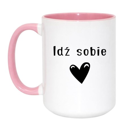 Kubek biało-różowy z minimalistycznym nadrukiem serca i tekstu