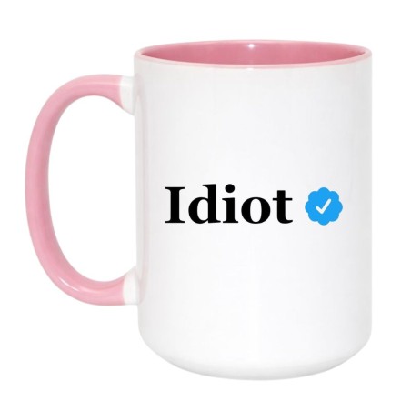 Kubek duży biało-różowy 450 ml z humorystyczną ilustracją, świetny do biura