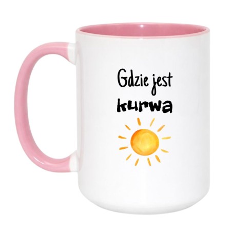 Kubek duży biało-różowy 450 ml z wulgarnym napisem i obrazkiem, humorystyczny do kawy