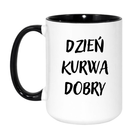 Kubek duży biało-czarny 450 ml z chamskim nadrukiem – śmieszny kubek do pracy i kawy.