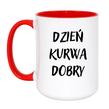 Kubek duży biało-czerwony 450 ml z napisem bez cenzury – mocny gadżet do biura.