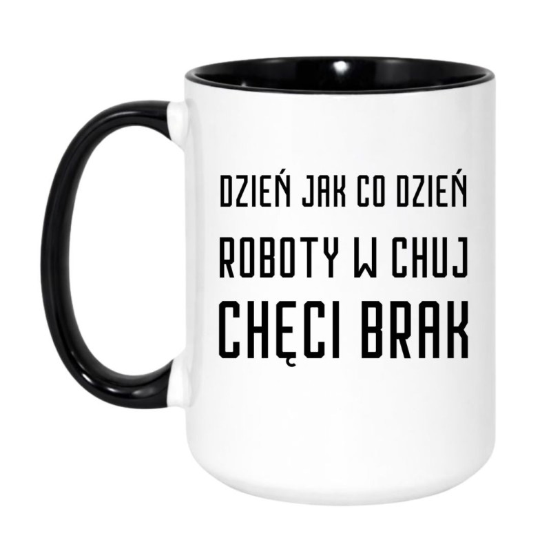 Kubek duży biało-czarny 450 ml z chamskim napisem – pomysł na biurowy gadżet